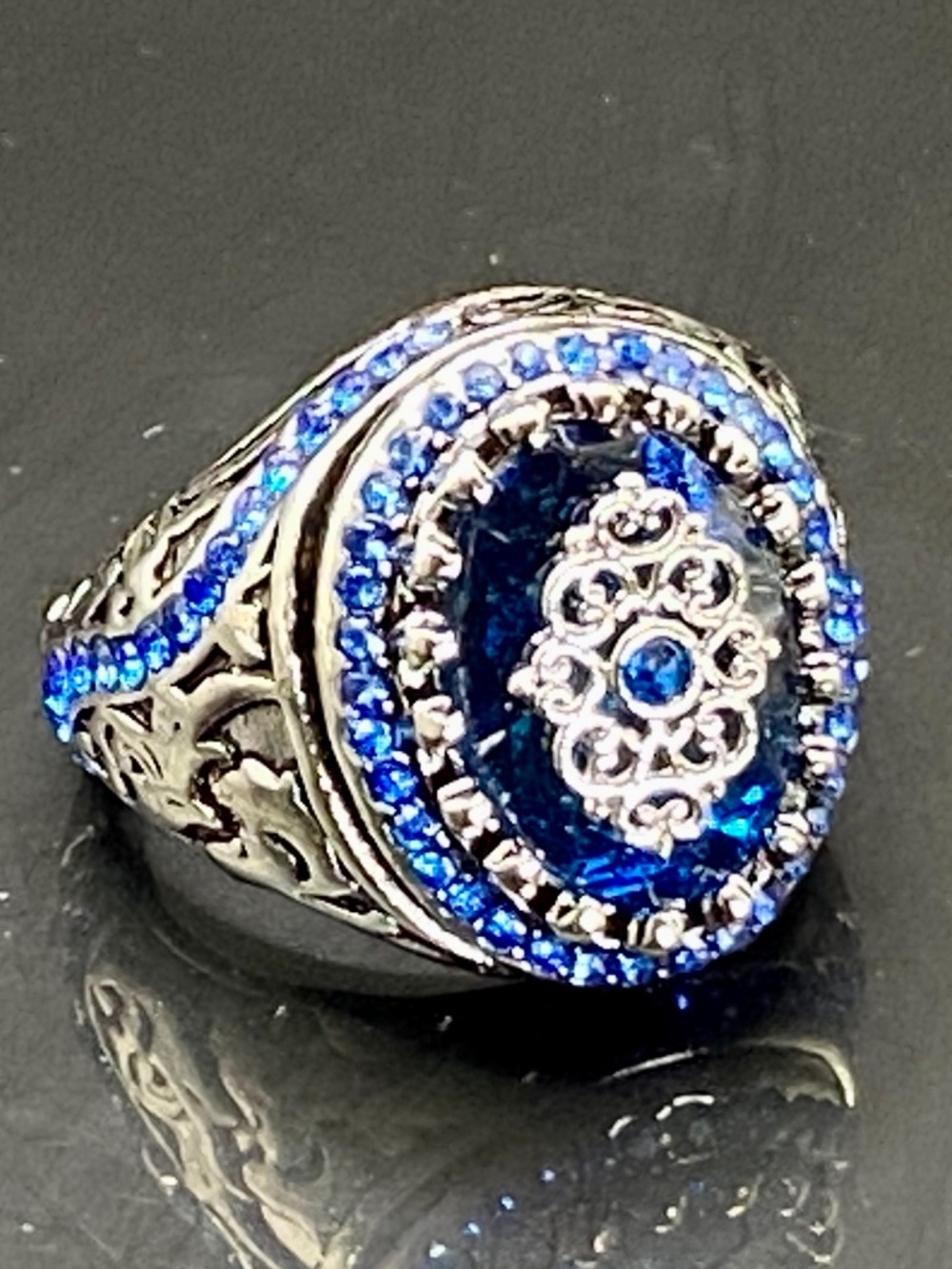 Aladdin Blue Crystals Statement Ring - Brand New in Gift Box - US Size 11